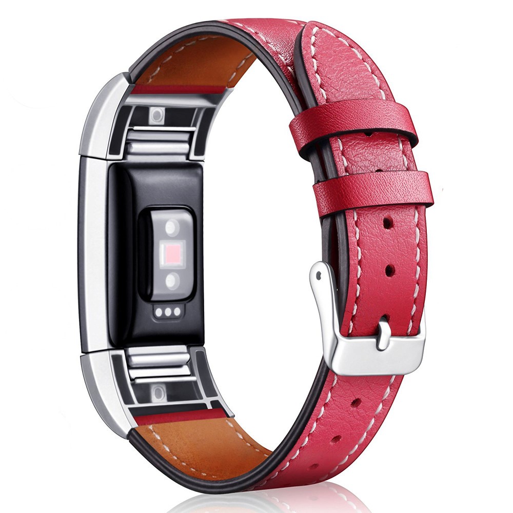 For Fitbit Charge 2 Elegant Fashion Genuine Leather Watch Band Replacement - Red-1