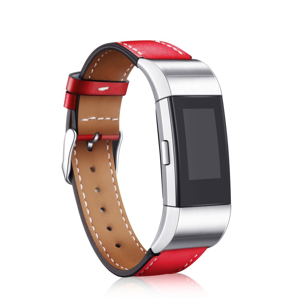 For Fitbit Charge 2 Elegant Fashion Genuine Leather Watch Band Replacement - Red-2