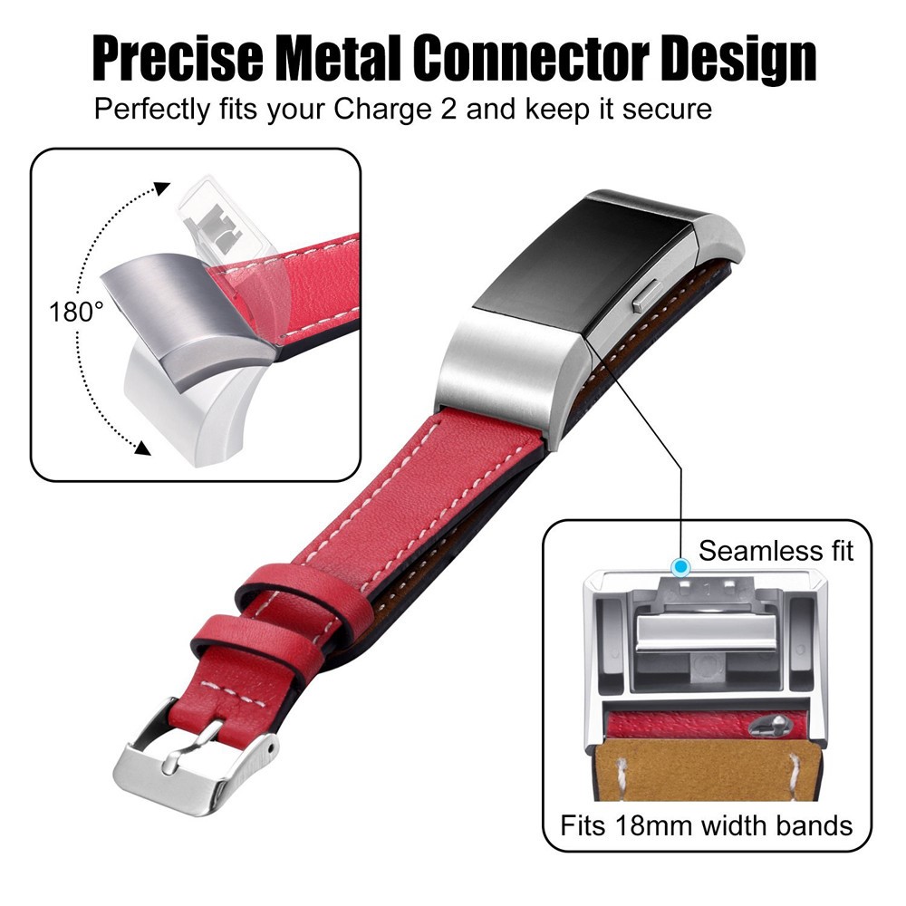 For Fitbit Charge 2 Elegant Fashion Genuine Leather Watch Band Replacement - Red-3