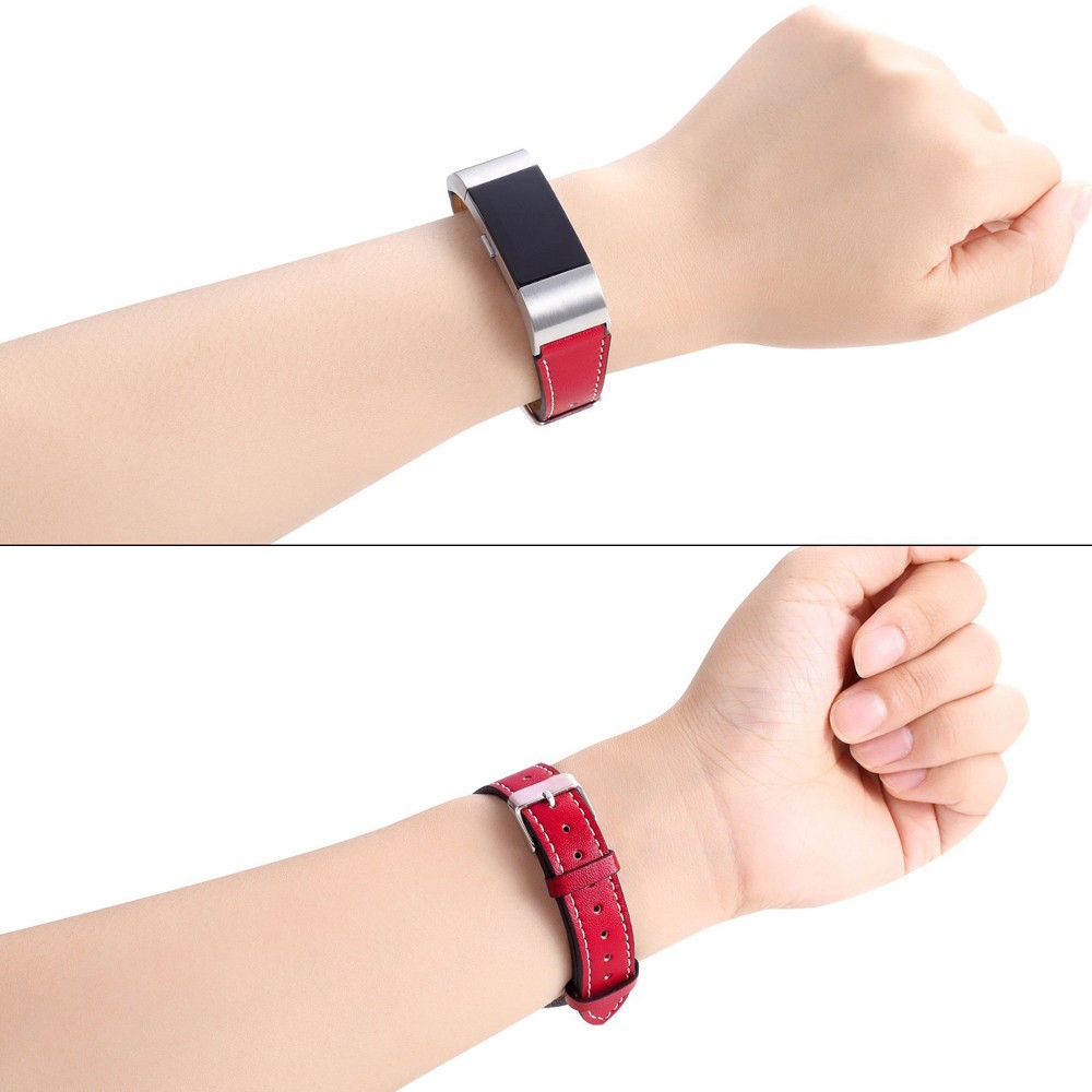 For Fitbit Charge 2 Elegant Fashion Genuine Leather Watch Band Replacement - Red-5