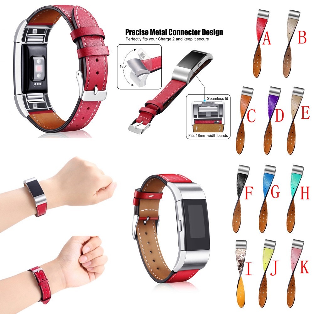 For Fitbit Charge 2 Elegant Fashion Genuine Leather Watch Band Replacement - Red-7