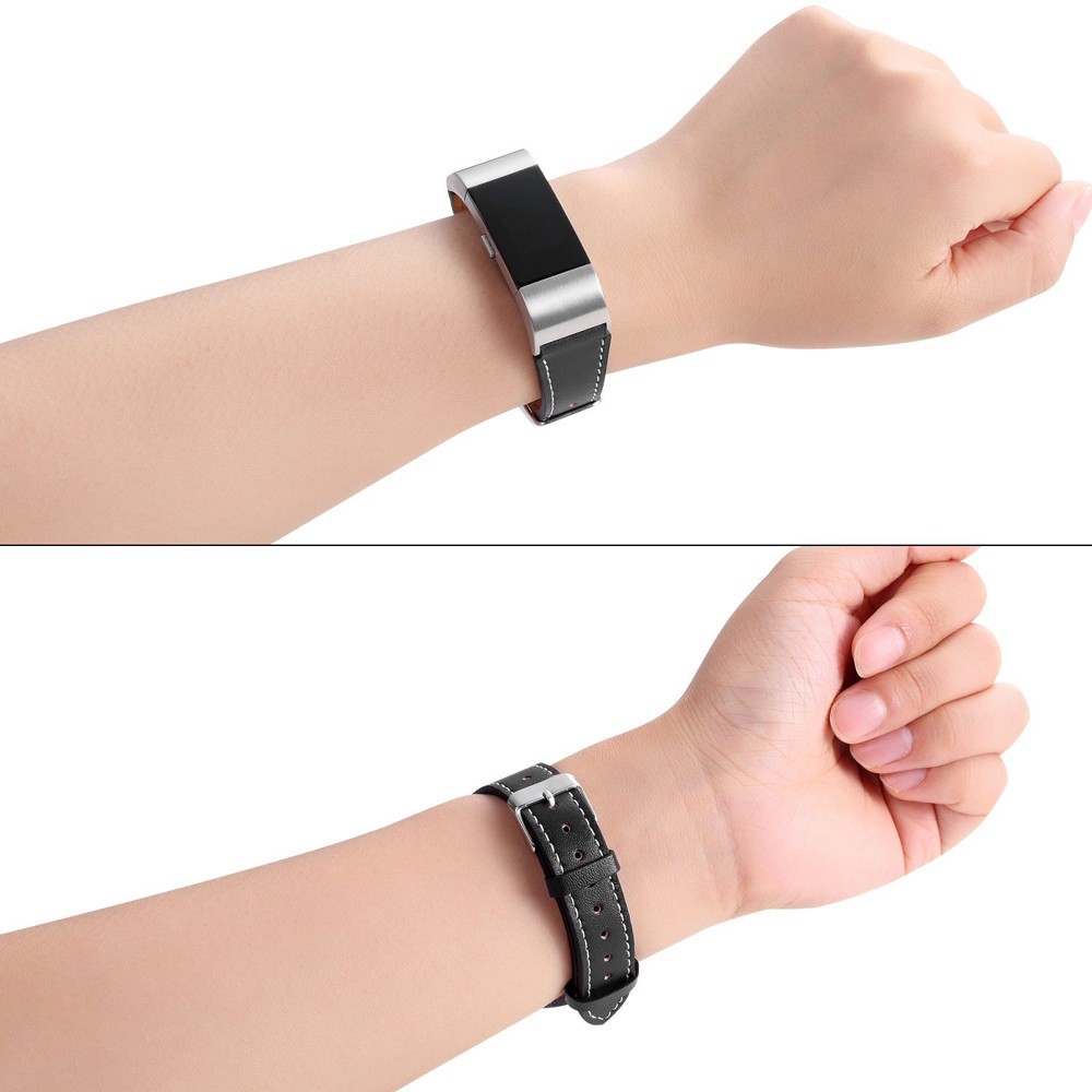 Für Fitbit Charge 2 Modische Echtleder Uhrenarmband Ersatz - Schwarz-4