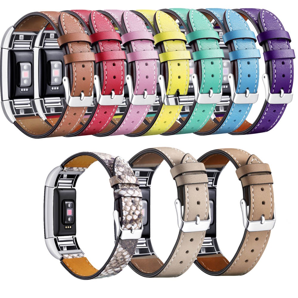 Für Fitbit Charge 2 Modische Echtleder Uhrenarmband Ersatz - Schwarz-5