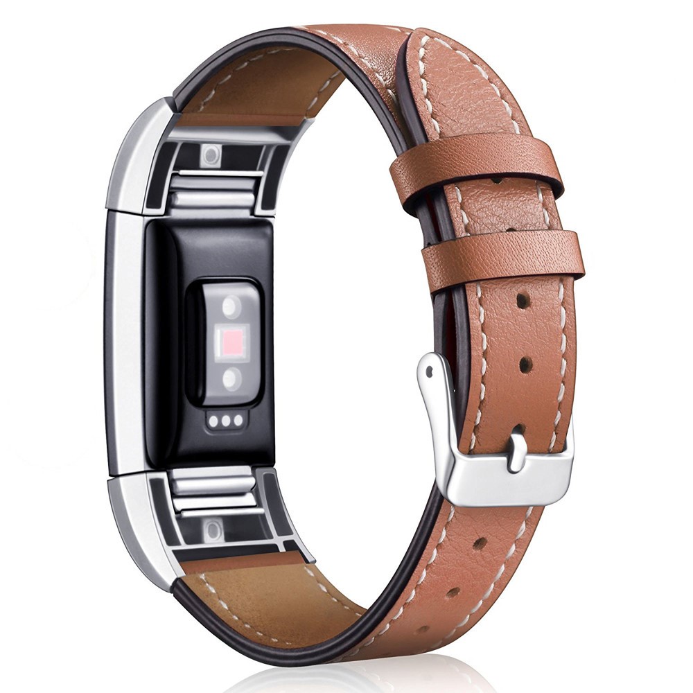 Für Fitbit Charge 2 echtes Leder Uhrenarmband Ersatz - Braun-1