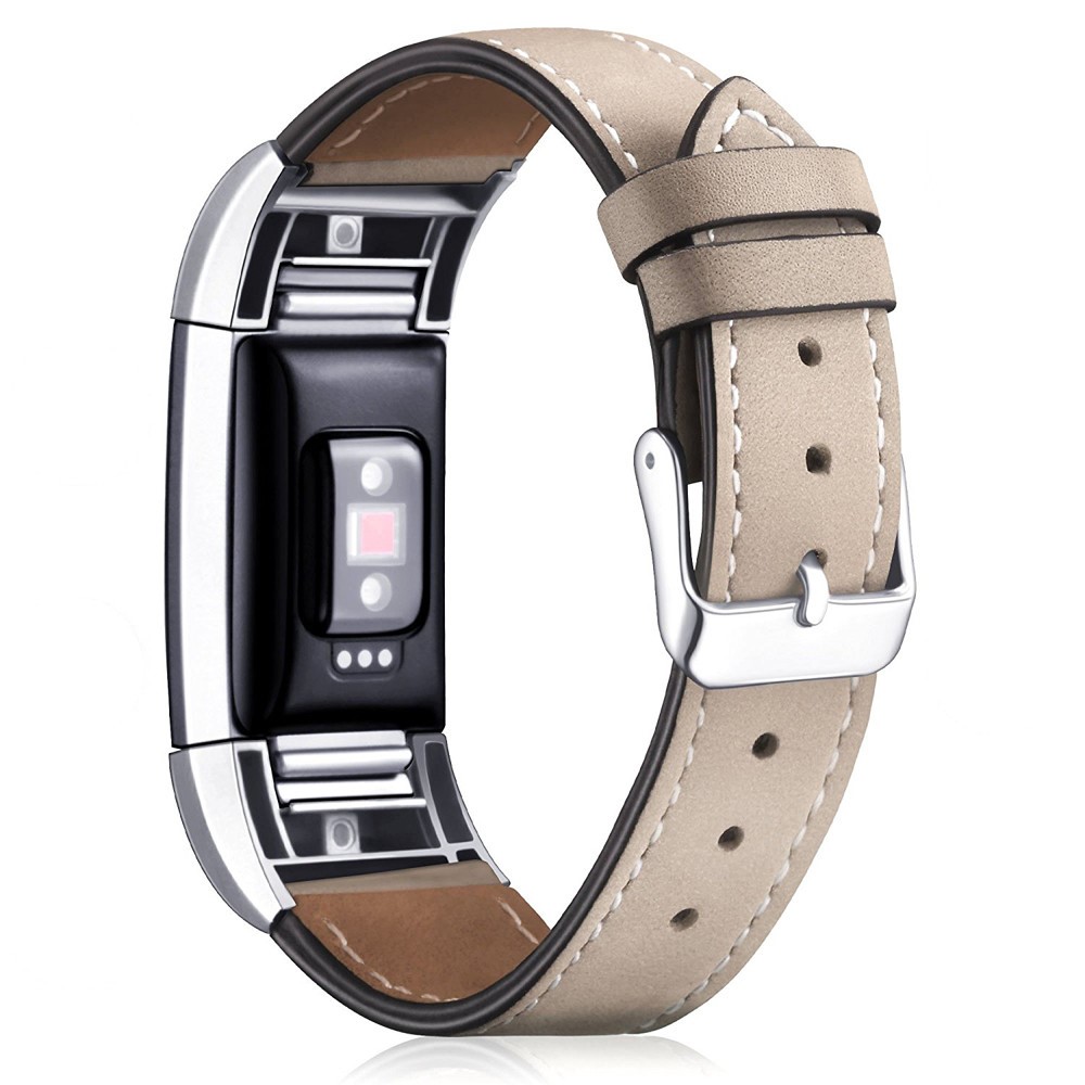 For Fitbit Charge 2 Genuine Leather Watch Strap Replacement - Beige-1