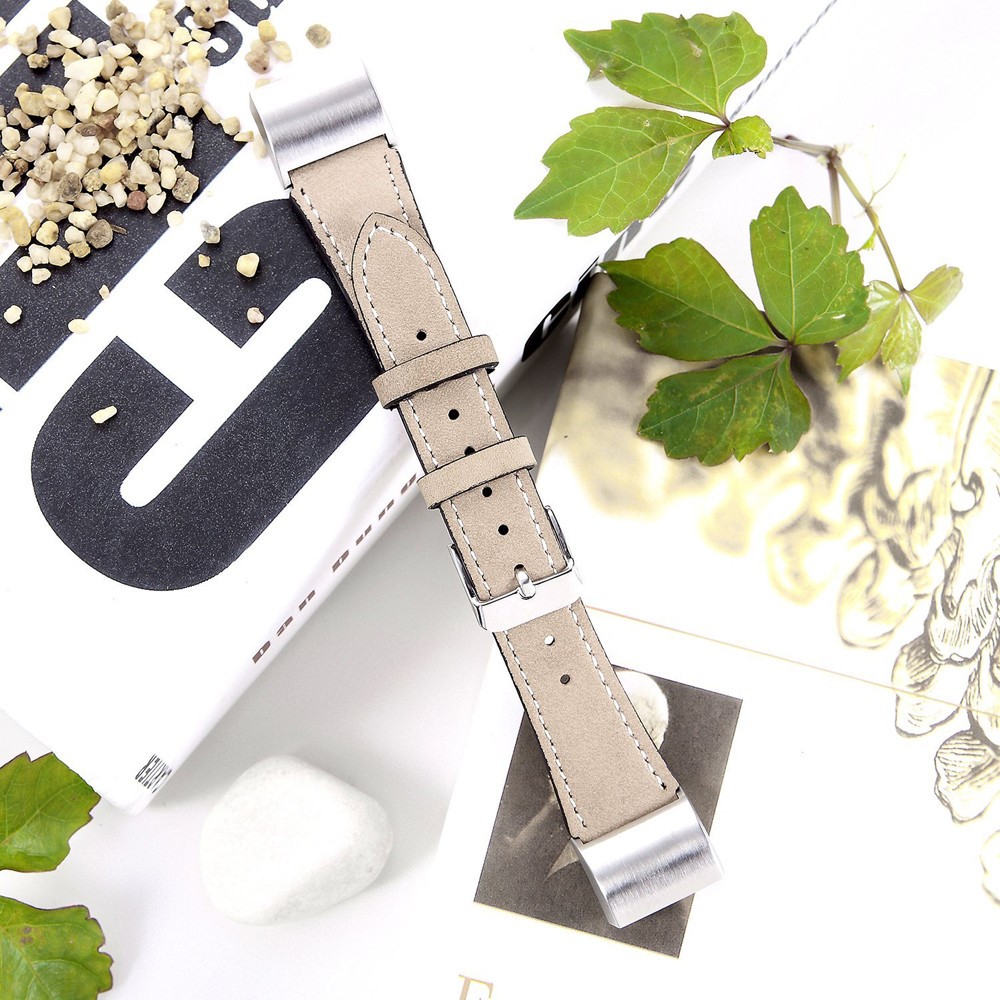 For Fitbit Charge 2 Genuine Leather Watch Strap Replacement - Beige-3