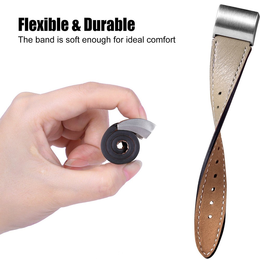 For Fitbit Charge 2 Genuine Leather Watch Strap Replacement - Beige-4