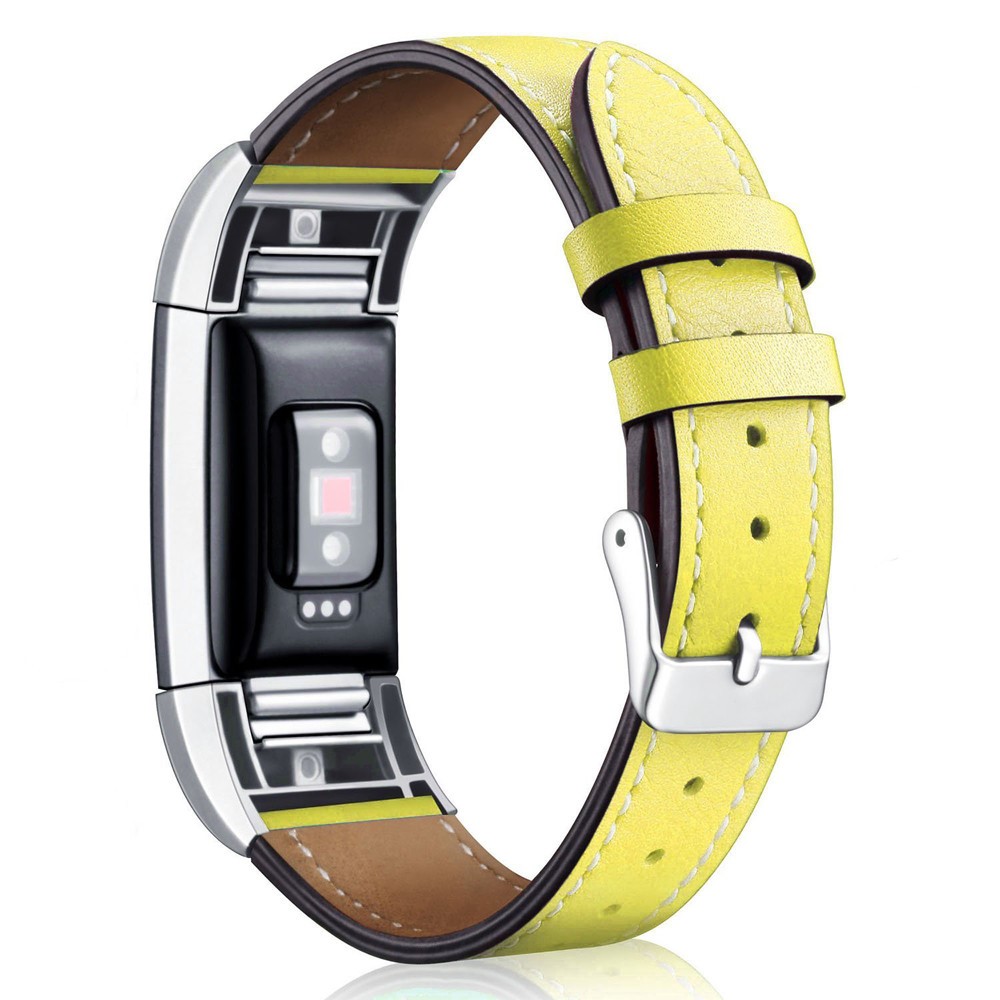Genuine Leather Elegant Watch Band Replacement for Fitbit Charge 2 - Yellow-1