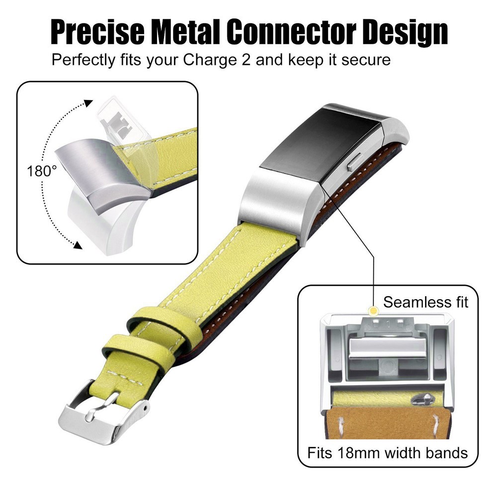 Genuine Leather Elegant Watch Band Replacement for Fitbit Charge 2 - Yellow-3
