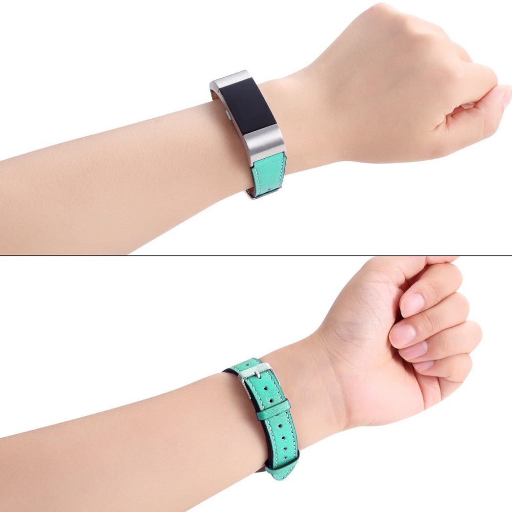 Chic Genuine Leather Watch Strap Watch Band Replacement for Fitbit Charge 2 - Green-3