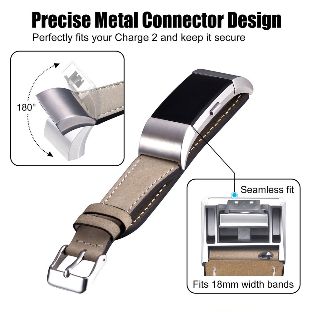 Genuine Leather Elegant Watch Strap Watch Band Replacement for Fitbit Charge 2 - Coffee-2