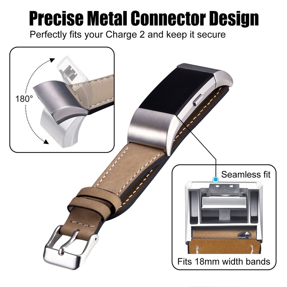 Genuine Leather Elegant Watch Strap Watch Band Replacement for Fitbit Charge 2 - Coffee-3