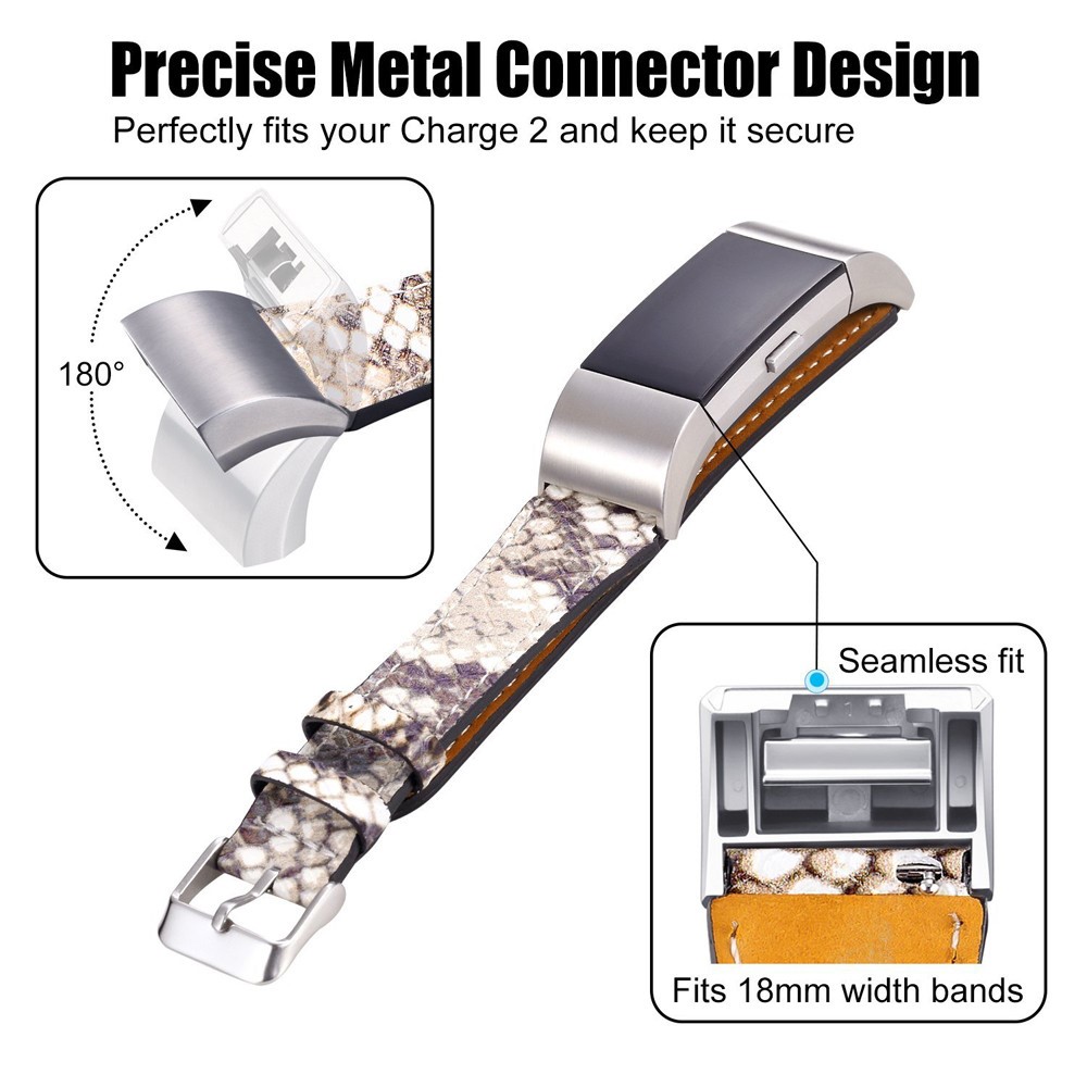 Genuine Leather Snakeskin Pattern Watch Band Watch Strap Replacement for Fitbit Charge 2 - Mixture-3