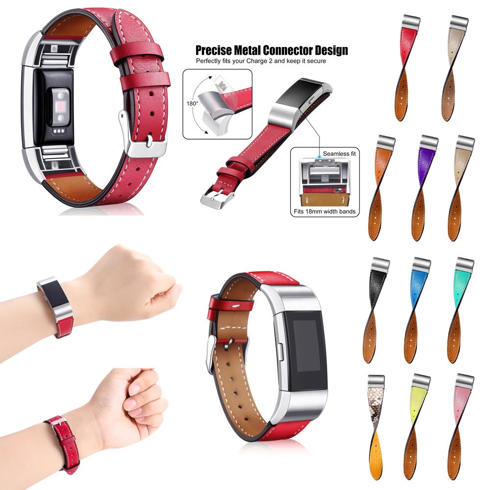 Genuine Leather Snakeskin Pattern Watch Band Watch Strap Replacement for Fitbit Charge 2 - Mixture-7
