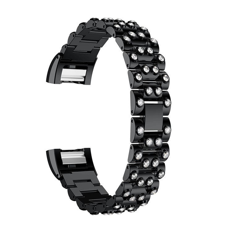 Luxury Diamond Shapes Alloy Watch Strap Replacement for Fitbit Charge 2 - Black + White-1