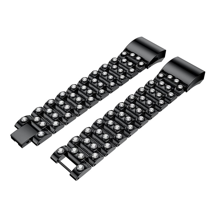 Luxury Diamond Shapes Alloy Watch Strap Replacement for Fitbit Charge 2 - Black + White-2