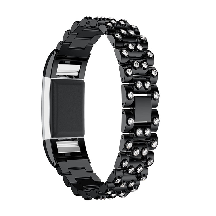 Luxury Diamond Shapes Alloy Watch Strap Replacement for Fitbit Charge 2 - Black + White-3