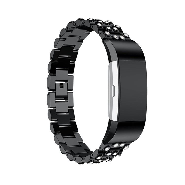 Luxury Diamond Shapes Alloy Watch Strap Replacement for Fitbit Charge 2 - Black + White-5