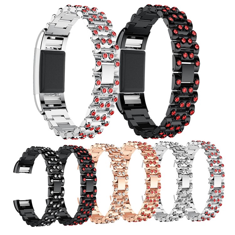 Luxury Diamond Shapes Alloy Watch Strap Replacement for Fitbit Charge 2 - Black + White-6