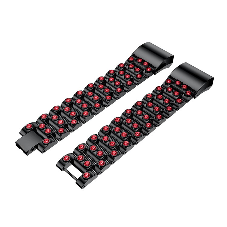 Luxury Diamond Shapes Alloy Watch Band Replacement for Fitbit Charge 2 - Black + Red-2