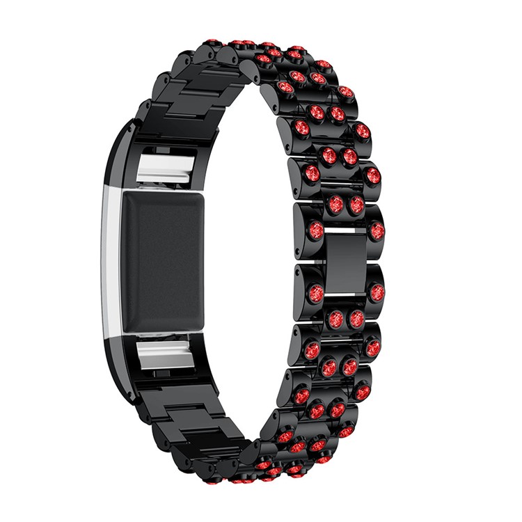 Luxury Diamond Shapes Alloy Watch Band Replacement for Fitbit Charge 2 - Black + Red-3