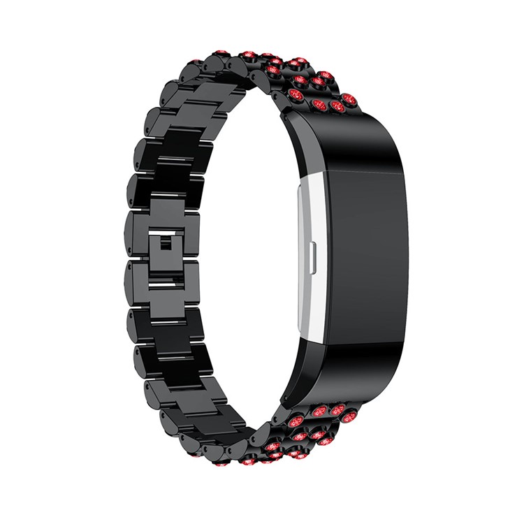 Luxury Diamond Shapes Alloy Watch Band Replacement for Fitbit Charge 2 - Black + Red-5