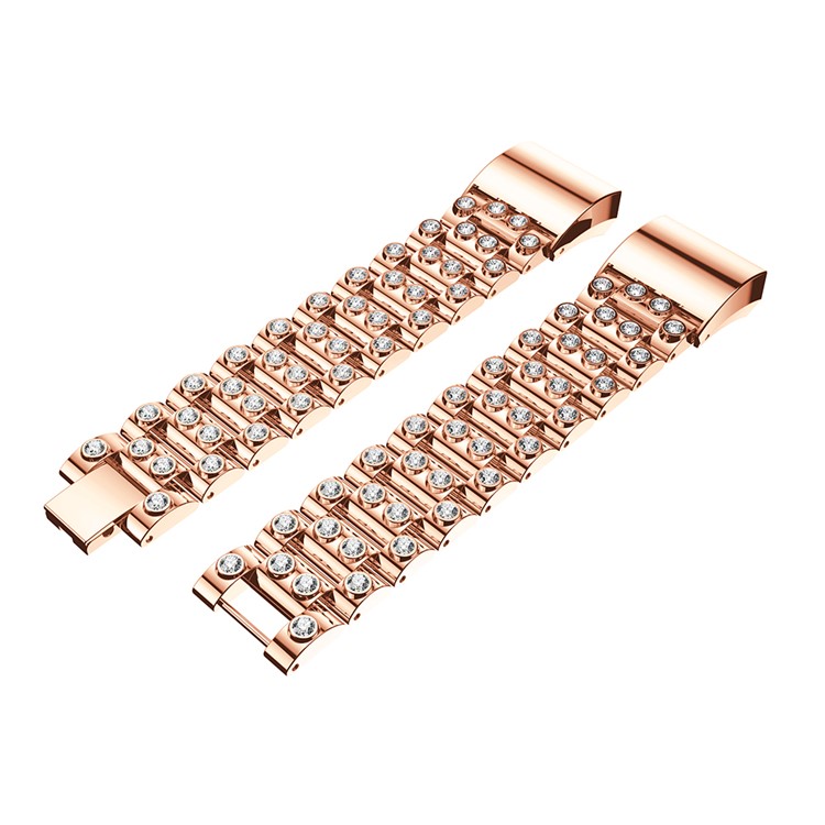 Bling Diamond Shapes Alloy Watch Strap for Fitbit Charge 2 - Rose Gold Color + White-2