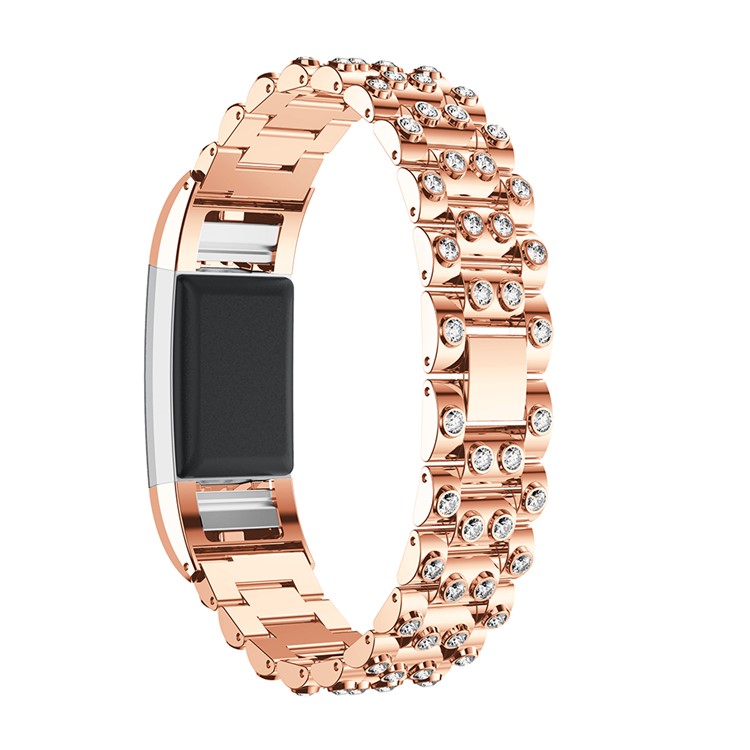 Bling Diamond Shapes Alloy Watch Strap for Fitbit Charge 2 - Rose Gold Color + White-3