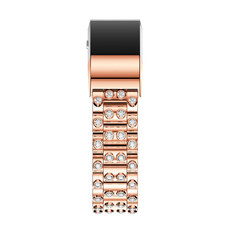 Bling Diamond Shapes Alloy Watch Strap for Fitbit Charge 2 - Rose Gold Color + White-4