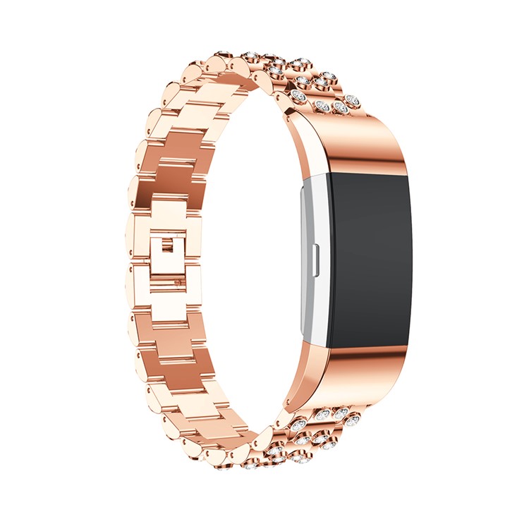 Bling Diamond Shapes Alloy Watch Strap for Fitbit Charge 2 - Rose Gold Color + White-5