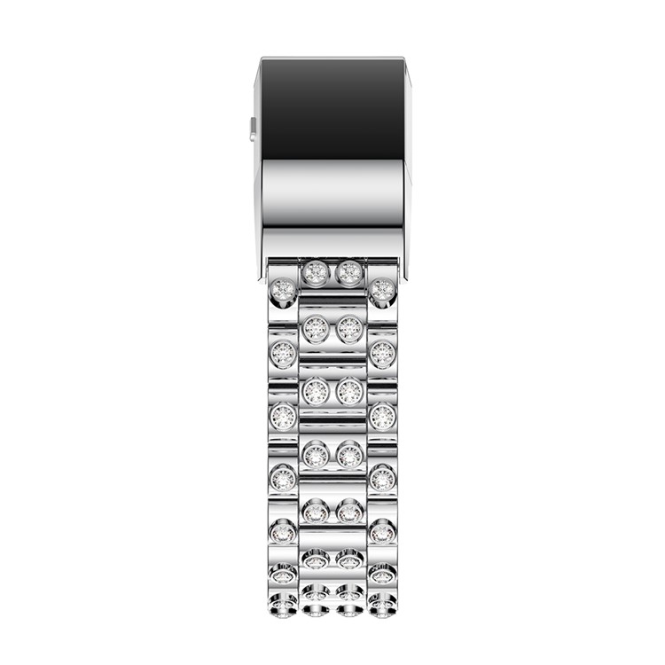 Luxury Diamond Shapes Alloy Wrist Watch Strap for Fitbit Charge 2 - Silver Color + White-4