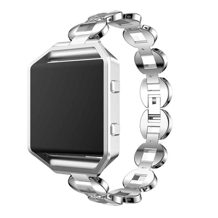 Diamond Shape Inlaid Stainless Steel Link Chain Wrist Watch Strap (without Frame) for Fitbit Blaze - Silver Color-4