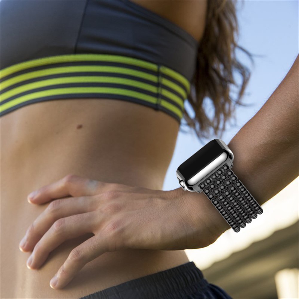 Solid Zinc Alloy Beads Link Chain Watch Band for Apple Watch Series 4 40mm / Series 3 2 1 38mm - Black-5