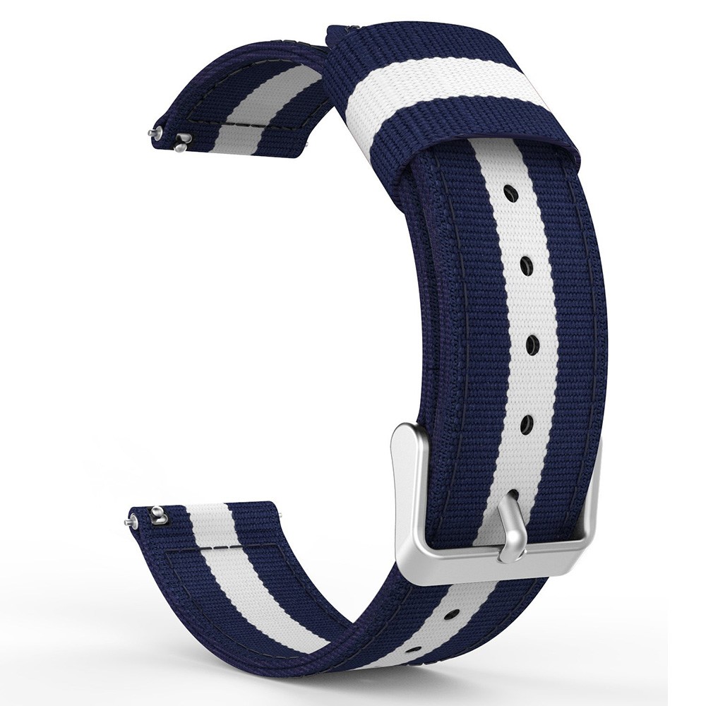 Bande de Montre de Remplacement Réglable en Nylon Tissée de 22 mm Pour la Frontière Samsung Gear S3 / Classique - Bleu Foncé / Blanche