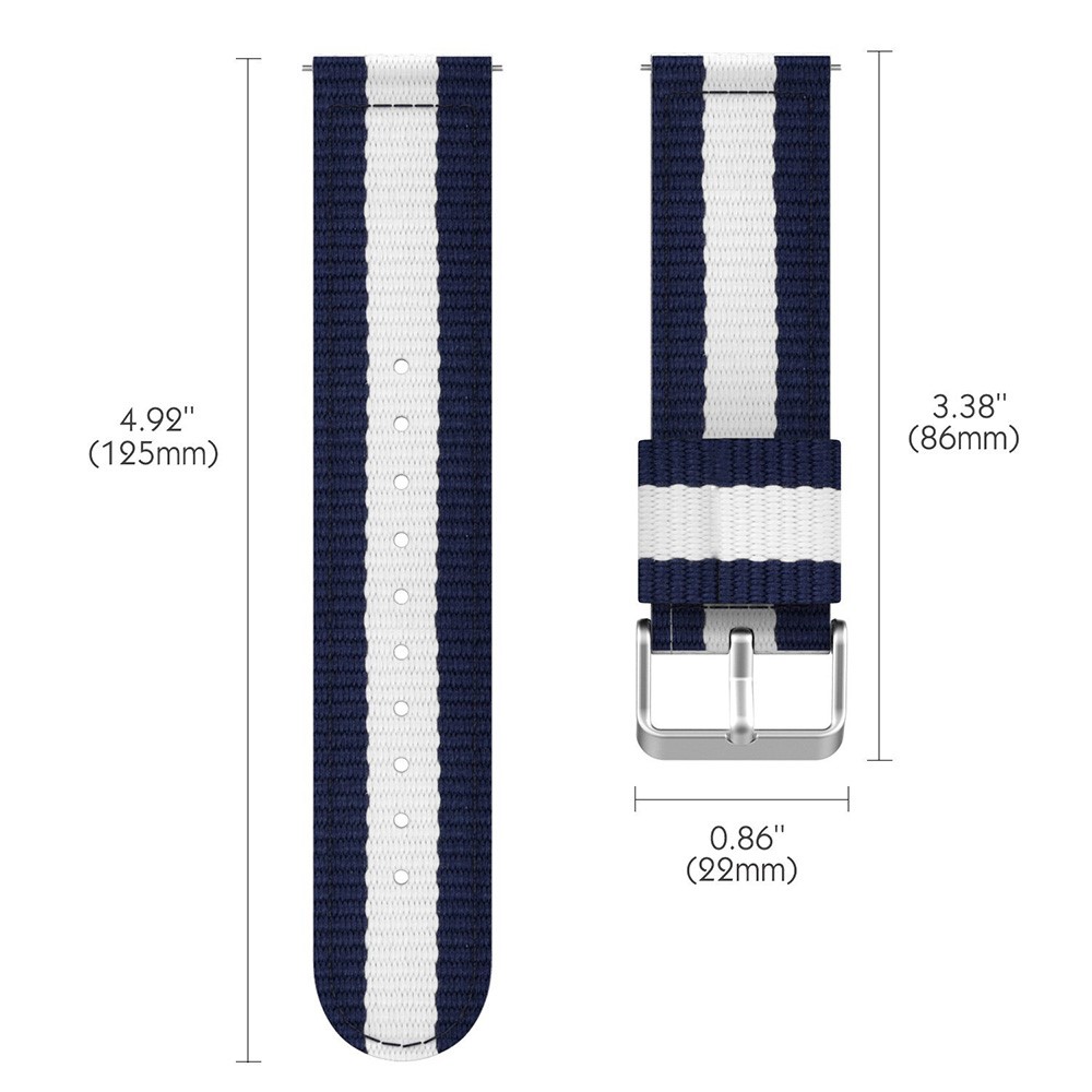 Bande de Montre de Remplacement Réglable en Nylon Tissée de 22 mm Pour la Frontière Samsung Gear S3 / Classique - Bleu Foncé / Blanche