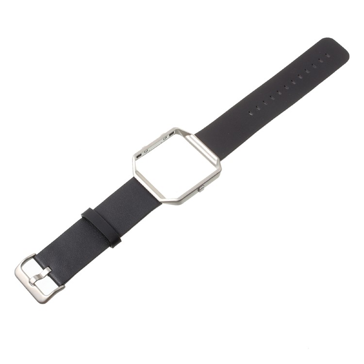 PU Leather Watch Strap Replacement with Metal Frame for Fitbit Blaze - Black-2