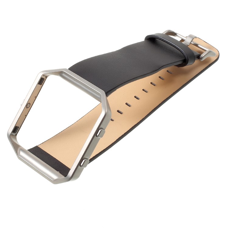 PU Leather Watch Strap Replacement with Metal Frame for Fitbit Blaze - Black-3