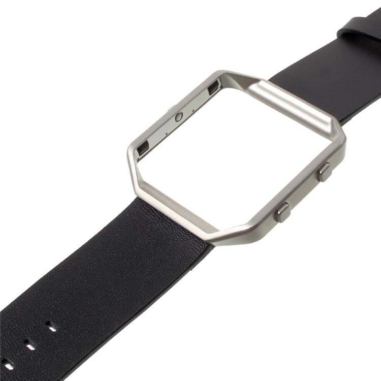 PU Leather Watch Strap Replacement with Metal Frame for Fitbit Blaze - Black-4