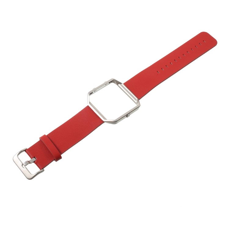 PU Leather Watch Band Replacement with Metal Frame for Fitbit Blaze - Red-2