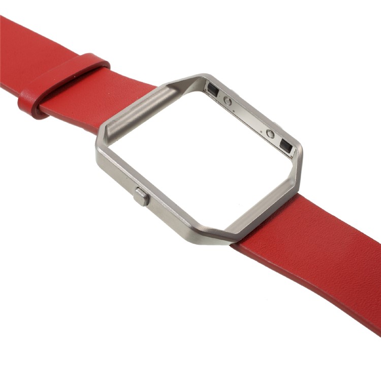 PU Leather Watch Band Replacement with Metal Frame for Fitbit Blaze - Red-4