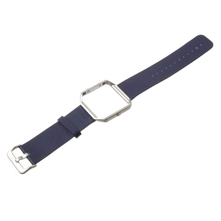 Correa de reloj de cuero de la PU con la cubierta del marco del metal para Fitbit Blaze - oscuro azul-2