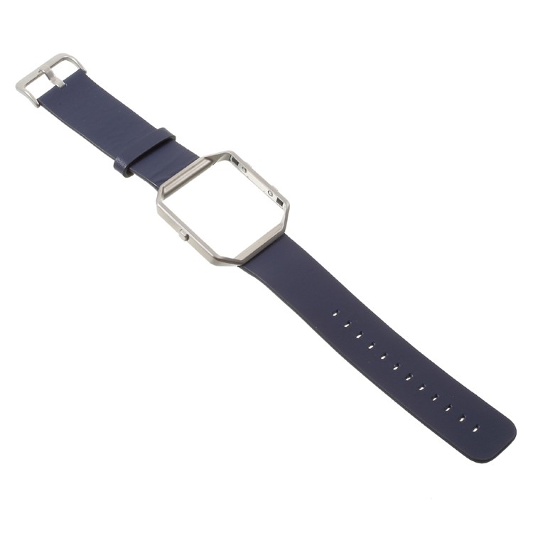 Correa de reloj de cuero de la PU con la cubierta del marco del metal para Fitbit Blaze - oscuro azul-3