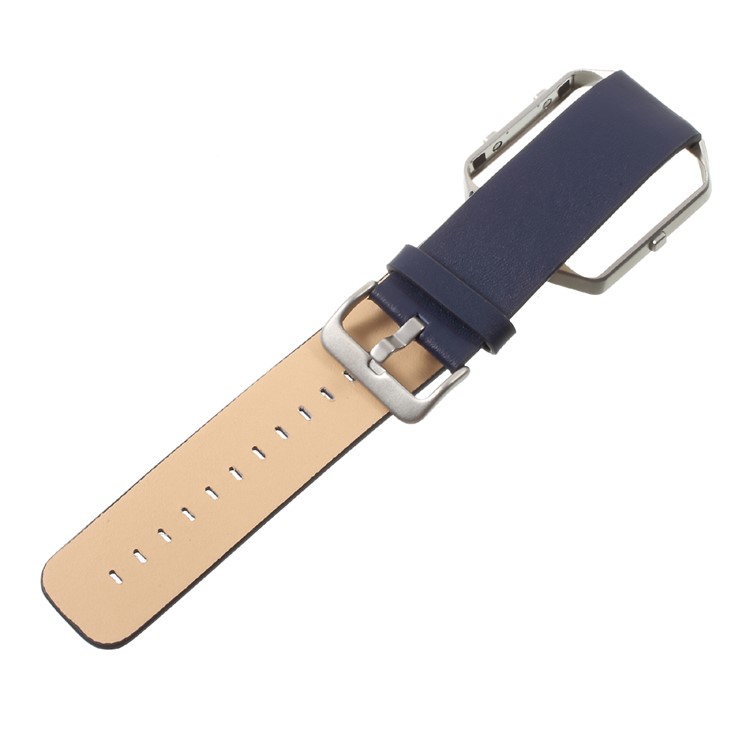 Correa de reloj de cuero de la PU con la cubierta del marco del metal para Fitbit Blaze - oscuro azul-4