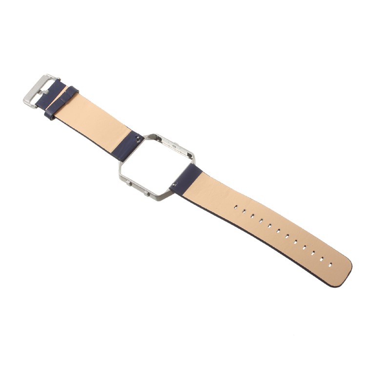 Correa de reloj de cuero de la PU con la cubierta del marco del metal para Fitbit Blaze - oscuro azul-5
