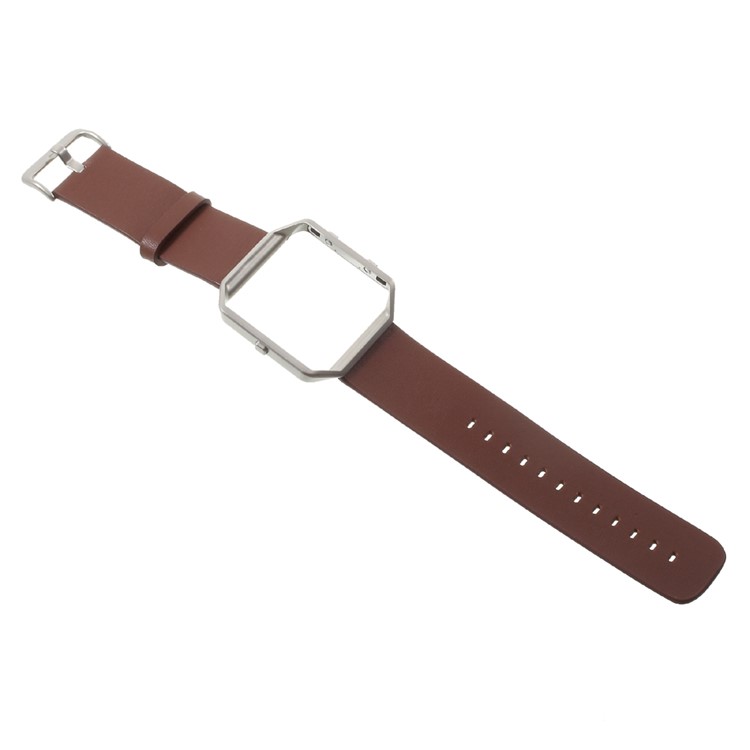 PU Leather Wrist Watch Strap with Metal Frame for Fitbit Blaze - Brown-1