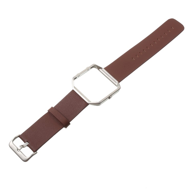 PU Leather Wrist Watch Strap with Metal Frame for Fitbit Blaze - Brown-2