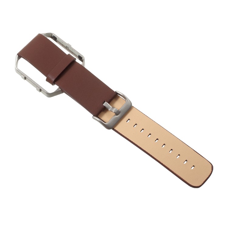 PU Leather Wrist Watch Strap with Metal Frame for Fitbit Blaze - Brown-3
