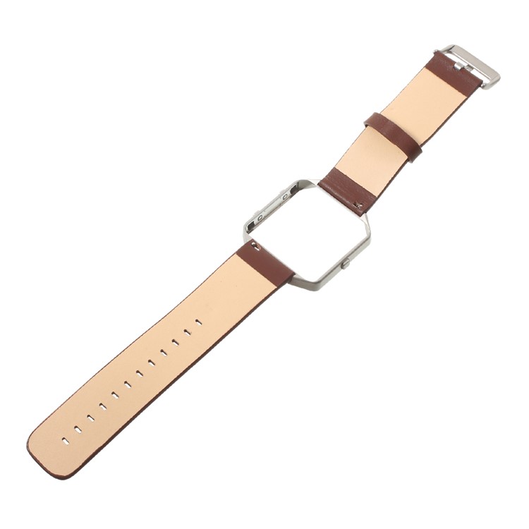 PU Leather Wrist Watch Strap with Metal Frame for Fitbit Blaze - Brown-4