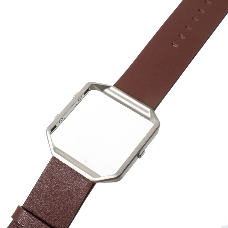 PU Leather Wrist Watch Strap with Metal Frame for Fitbit Blaze - Brown-6