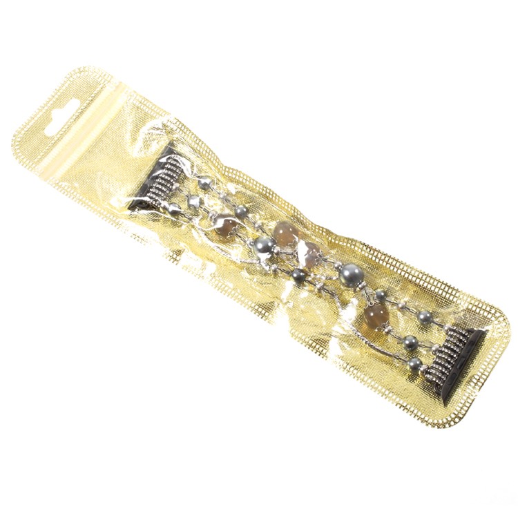 Women's Beads Decorative Watch Band Bracelet for Apple Watch Series 2 Series 1 38mm - Grey-6